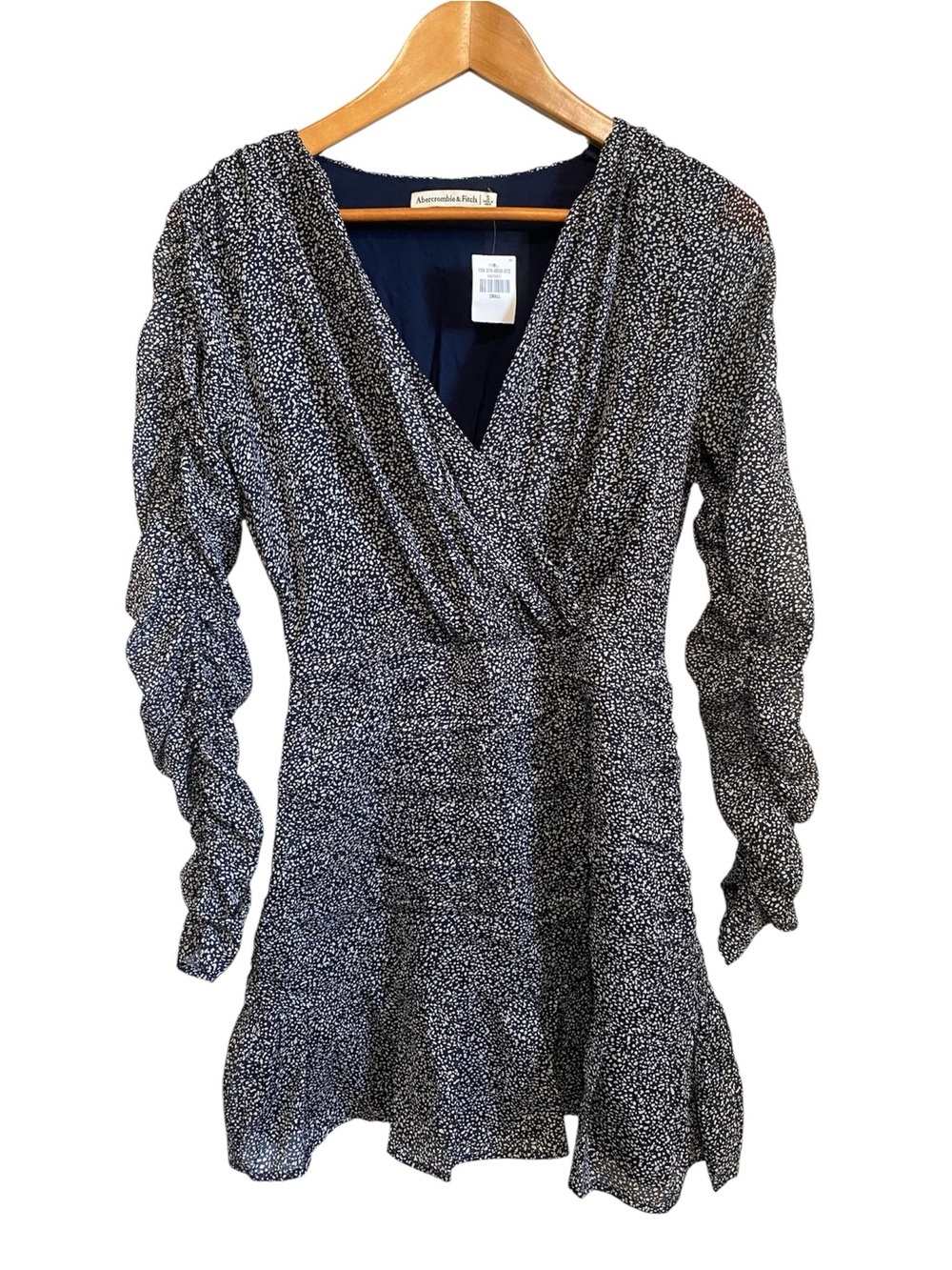 Abercrombie & Fitch Long-Sleeve Navy Blue Faux Wrap Mini Dress Small NWT Casual